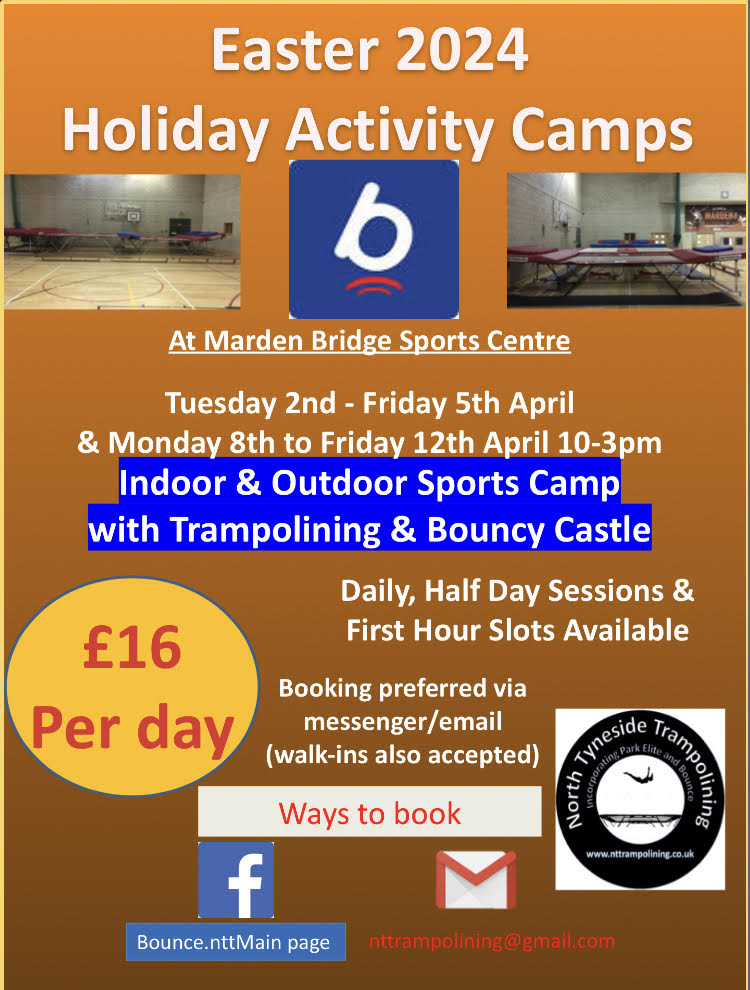 EasterActivity Camps book at: nttrampolining@gmail.com 